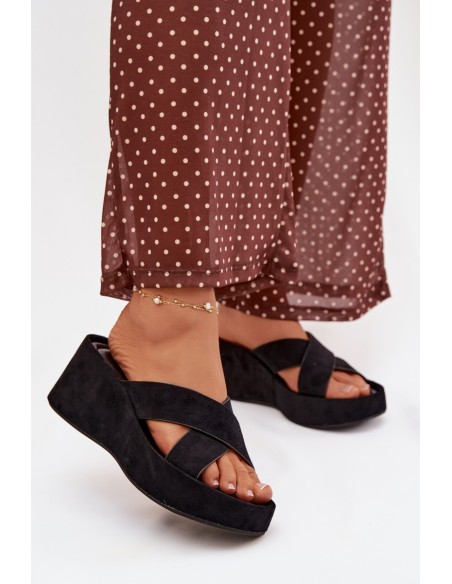 Women s Platform Flip Flops in Eco Suede Black Calorine