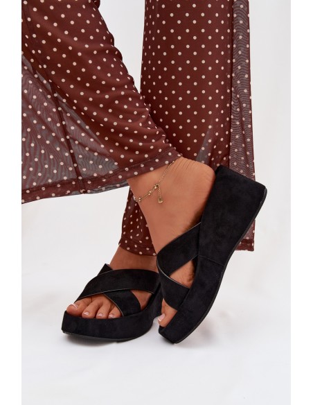 Women s Platform Flip Flops in Eco Suede Black Calorine