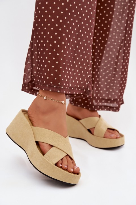 Women's Platform Slippers Made of Eco Suede Yellow Calorine