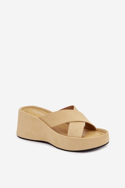 Women's Platform Slippers Made of Eco Suede Yellow Calorine 2