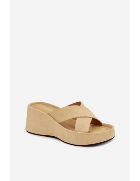 Moteriškos platforminės šlepetės iš ekologiškos zomšos, geltonos spalvos „Calorene“