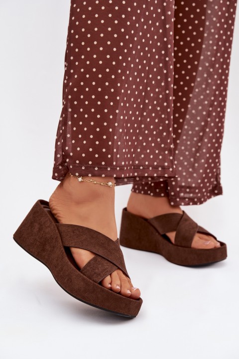 Women's Platform Flip Flops Made of Eco Suede Chocolate Calorine