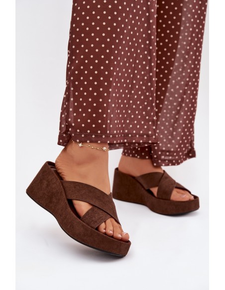 Women's Platform Flip Flops Made of Eco Suede Chocolate Calorine