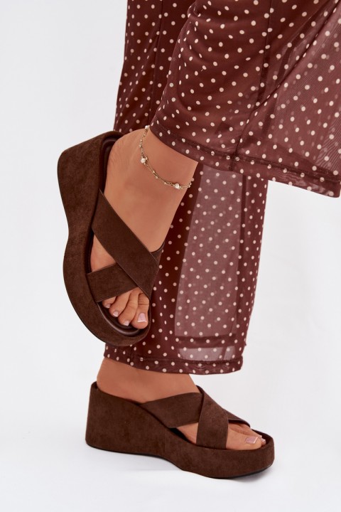 Women's Platform Flip Flops Made of Eco Suede Chocolate Calorine