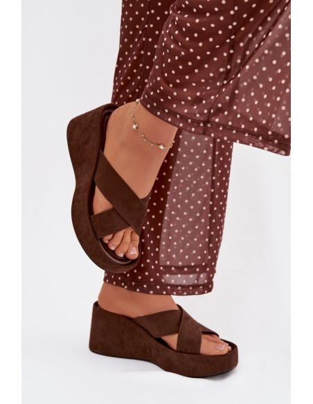 Women's Platform Flip Flops Made of Eco Suede Chocolate Calorine