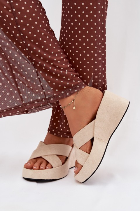 Moteriškos platforminės šlepetės iš ekologiškos zomšos smėlio spalvos „Calorine“