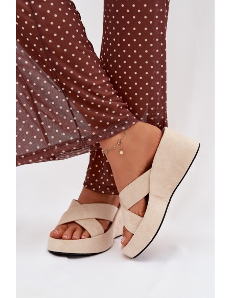 Womens Platform Slides in Eco Suede Beige Calorine