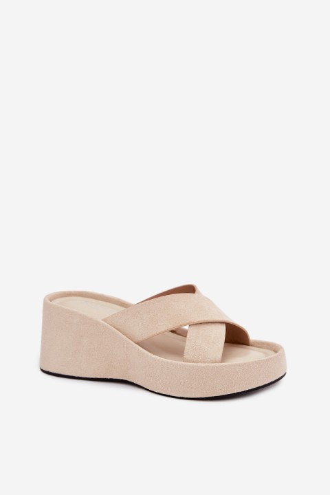 Womens Platform Slides in Eco Suede Beige Calorine