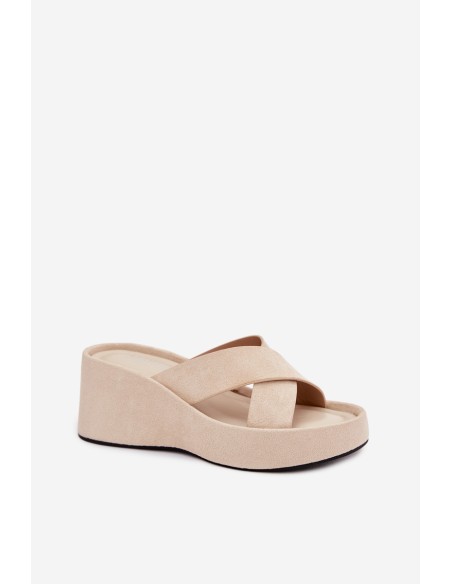 Womens Platform Slides in Eco Suede Beige Calorine