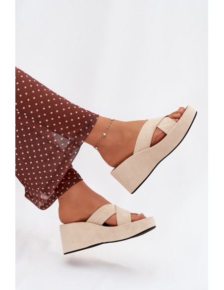 Womens Platform Slides in Eco Suede Beige Calorine