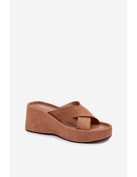 Women s Platform Slippers Made of Eco Suede Brown Calorine