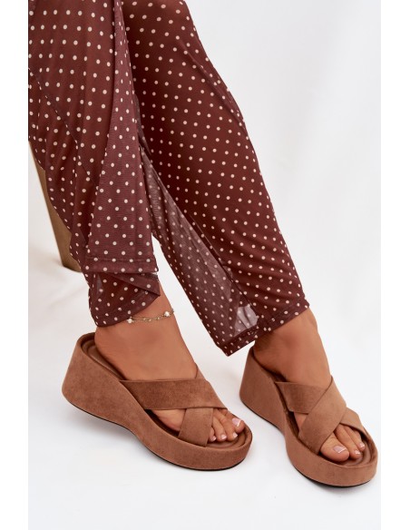 Women s Platform Slippers Made of Eco Suede Brown Calorine