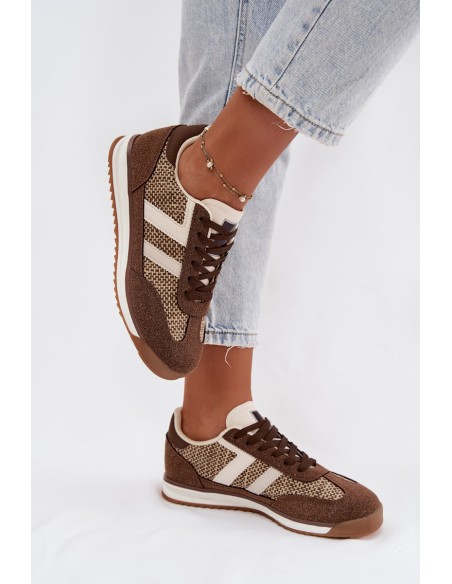 Buty Sportowe Sneakersy Damskie Brązowe Soretta