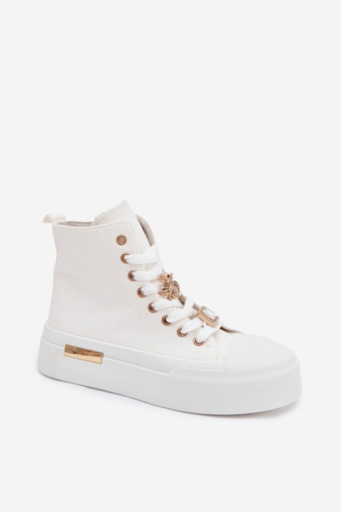 Womens Platform Sneakers With Patches White Gracella