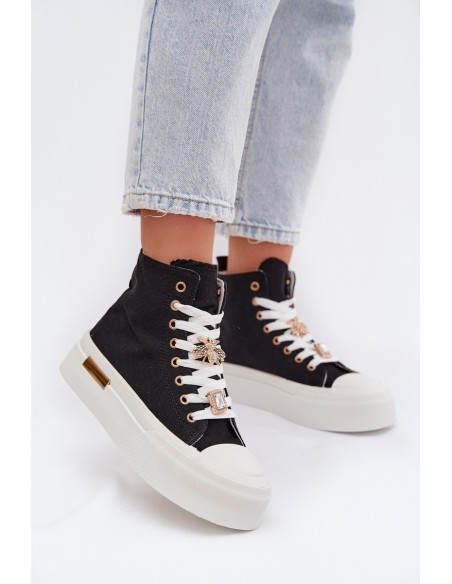 Moteriški platforminiai sportbačiai su sagtimis, juodi...