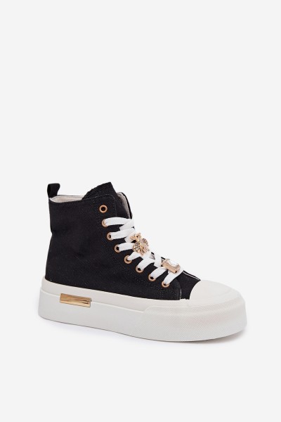 Womens Platform Sneakers with Buckles Black Gracella 2