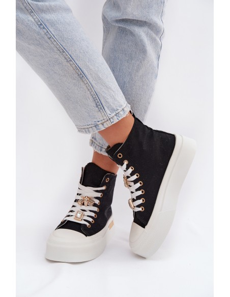 Moteriški platforminiai sportbačiai su sagtimis, juodi...