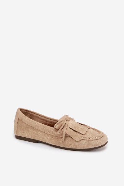 Women's Beige Moccasins with Lacing and Fringes Glorina 2
