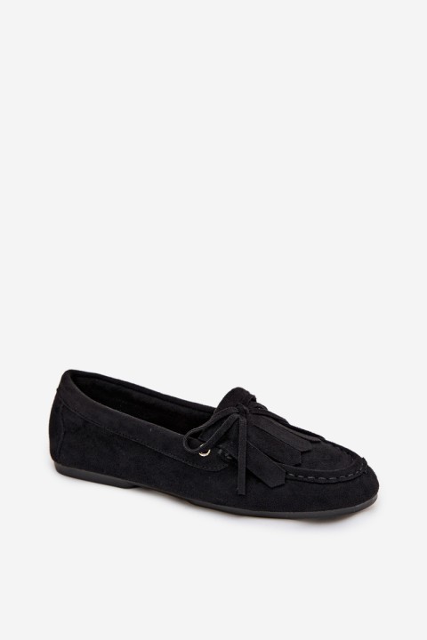 Women's Moccasins With Lacing And Fringes Black Glorina