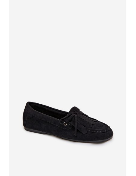 Women's Moccasins With Lacing And Fringes Black Glorina