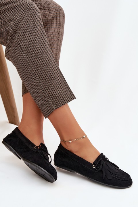 Women's Moccasins With Lacing And Fringes Black Glorina