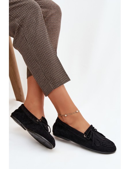Women's Moccasins With Lacing And Fringes Black Glorina
