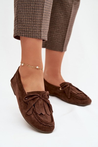 Women's Moccasins With Tie And Fringes Chocolate Glorina