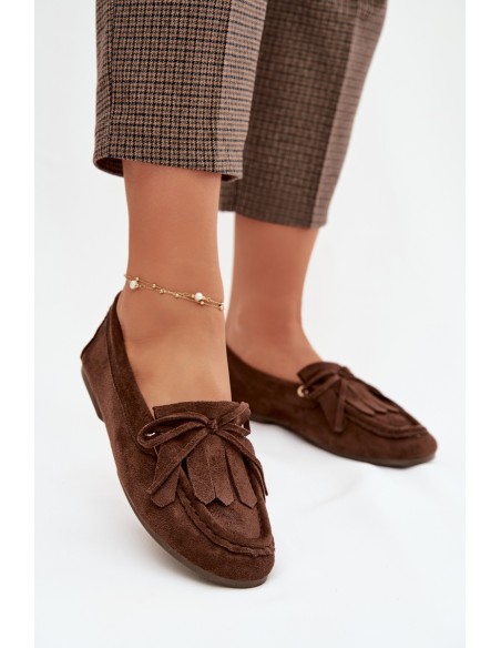 Women's Moccasins With Tie And Fringes Chocolate Glorina