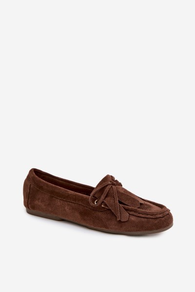 Women's Moccasins With Tie And Fringes Chocolate Glorina 2