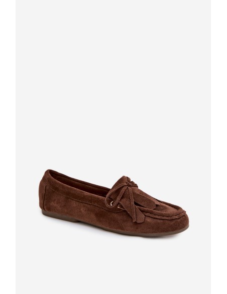 Women's Moccasins With Tie And Fringes Chocolate Glorina