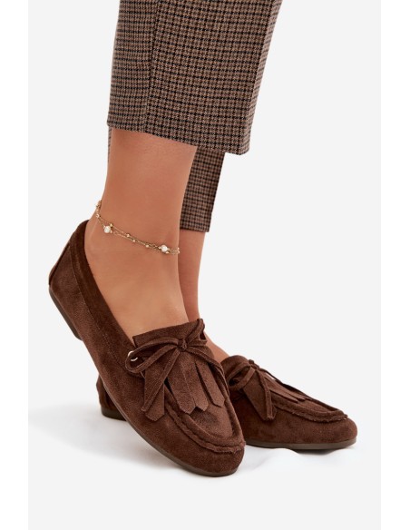 Women's Moccasins With Tie And Fringes Chocolate Glorina