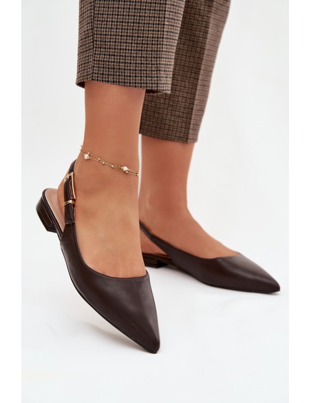 Iverelle šokoladinės spalvos balerinos su auksine sagtimi