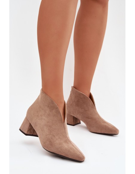 Women's Block Heel Beige Ankle Boots With Stitching Darlisse