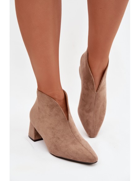 Women's Block Heel Beige Ankle Boots With Stitching Darlisse