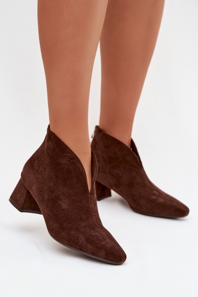 Women's Block Heel Ankle Boots with Stitching Chocolate Darlisse