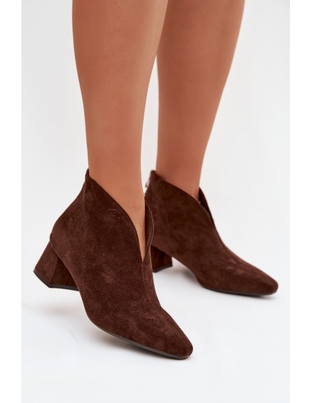 Women's Block Heel Ankle Boots with Stitching Chocolate Darlisse
