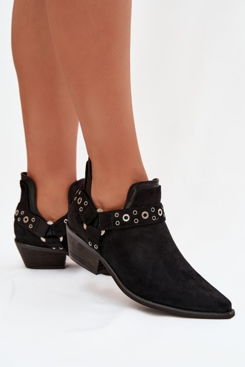 Women's Ankle Boots with Cutouts and Straps Black Vannessae