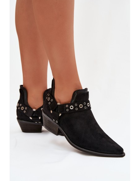 Women's Ankle Boots with Cutouts and Straps Black Vannessae