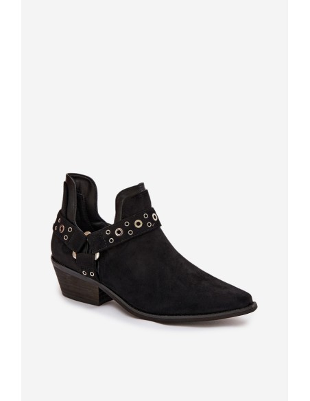 Women's Ankle Boots with Cutouts and Straps Black Vannessae