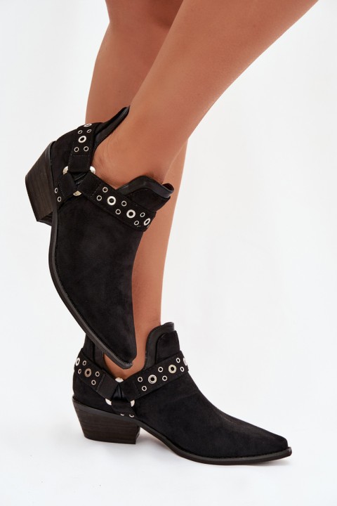 Women's Ankle Boots with Cutouts and Straps Black Vannessae
