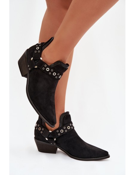 Moteriški aulinukai iki kulkšnių su iškirptėmis ir dirželiais juodos spalvos Vannessae