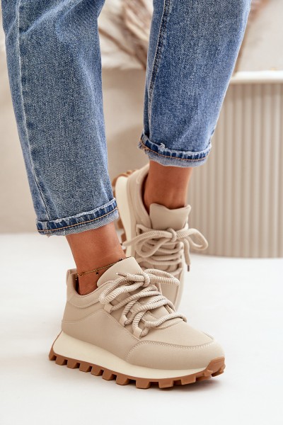 Sports Shoes Sneakers On Platform Made Of Eco Leather Beige Riadella