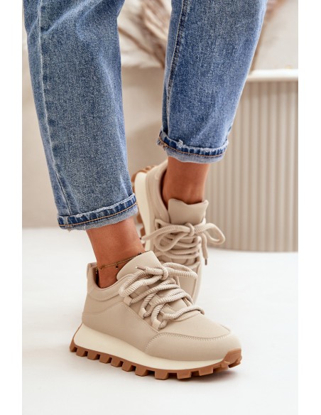 Sports Shoes Sneakers On Platform Made Of Eco Leather Beige Riadella