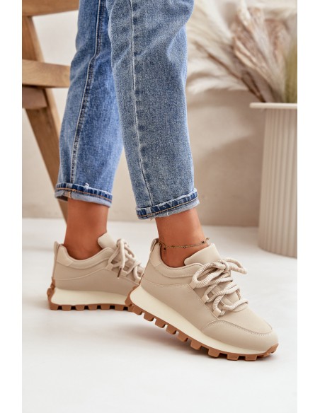 Sports Shoes Sneakers On Platform Made Of Eco Leather Beige Riadella