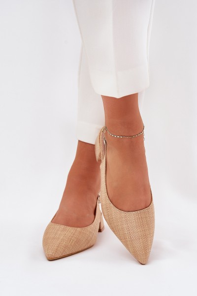 Woven Ladies Sandals On Delicate Heel Beige Jorela