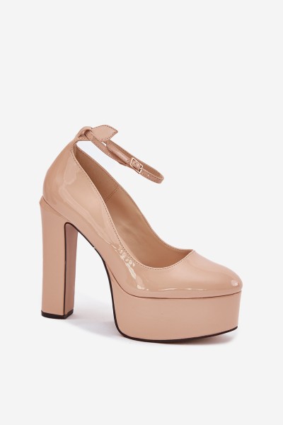 Lacquered High Heel And Platform Pumps Beige Nianka