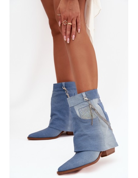 Women's block heel ankle boots with chain denim Ilyana