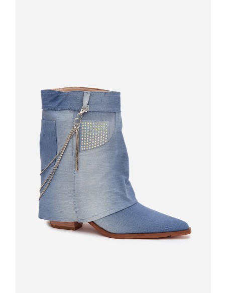 Women's block heel ankle boots with chain denim Ilyana