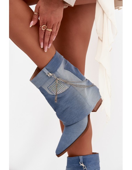 Women's block heel ankle boots with chain denim Ilyana