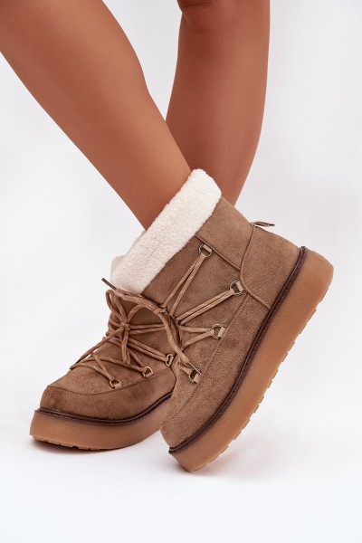 Women's Snow Boots On Platform With Lacing Light Brown Roselya